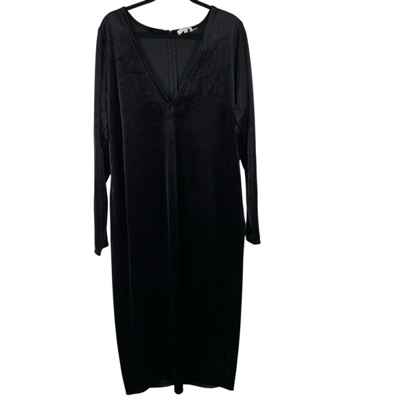 Good American Black V Neck Long Sleeve Velvet Velour Dress Womens 6 Back Slit - Picture 3 of 14